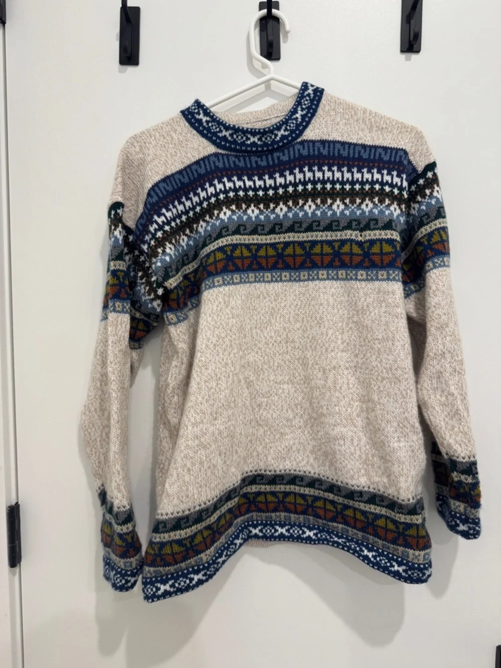 Beige Fair Isle Crewneck Sweater from Peru